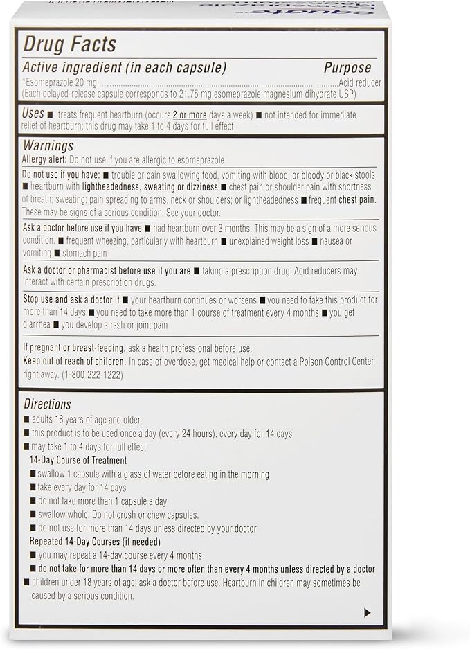 Equate Acid Reducer Esomeprazole Magnesium 20mg Delayed-Release Capsules (14 Count - Pack of 3) - Set by Basket Goods