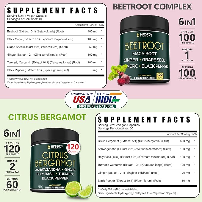 Herbpy Bundle 6in1 Beet Root Capsules &amp 6in1 Citrus Bergamot Supplement