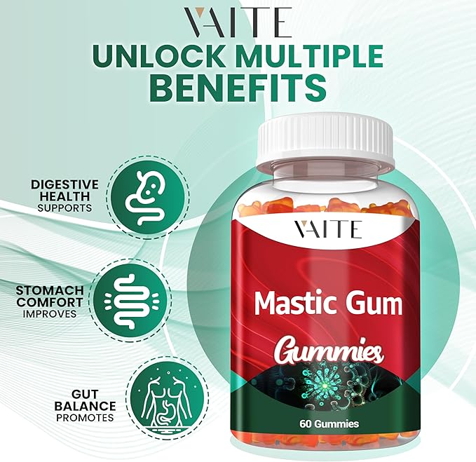 Mastic Gum Gummies 1000mg - Digestive Support Supplement Pistacia Lentiscus Resin Vegan Gluten-Free Non-GMO Gut Health &amp Stomach Comfort 60 Gummies Stomach Relief &amp Digestive Aid