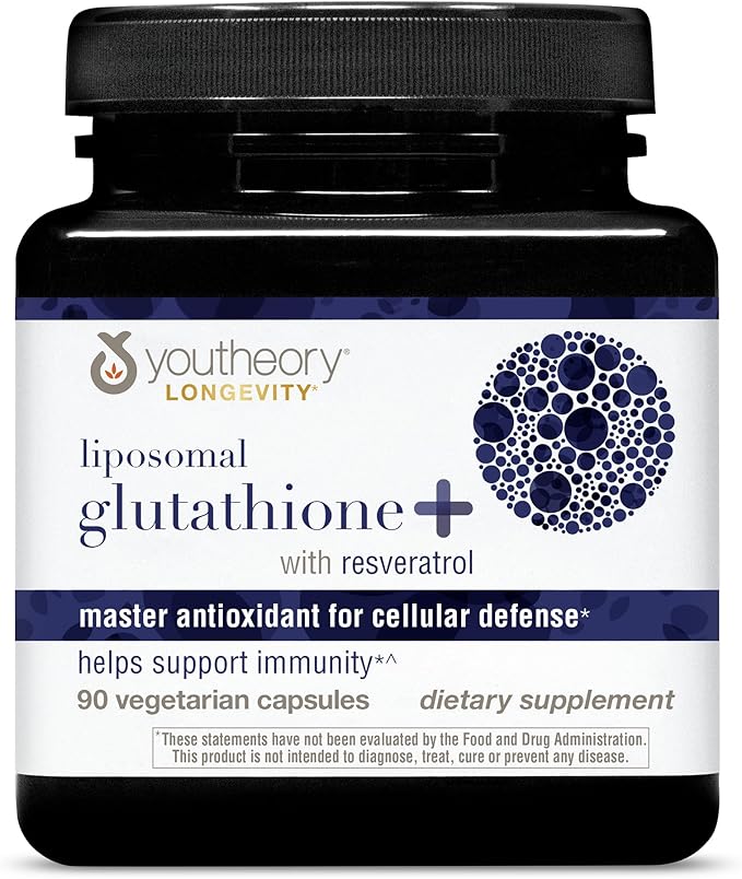 Youtheory Liposomal Glutathione with Resveritrol Vegetarian 90 Count Promotes Healthy Aging from Within