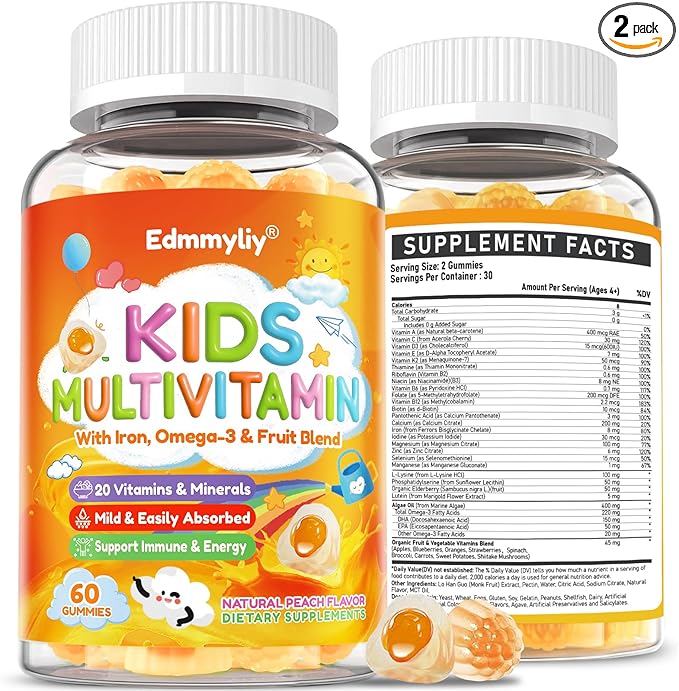 Kids Multivitamin Gummies - Vitamins A D3 K2 Methylated B-Complex with Omega-3 Iron for Immune &amp Development Support - Organic Mixed-Berry Flavor Multivitamins for Kids Daily - Sugar Free &amp
