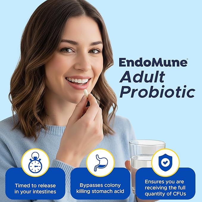 Endomune Advanced Adult Multi-Strain Probiotic Supplement with Prebiotic - 10 Strains 30 Billion CFU - Physician Formulated (60-Count)