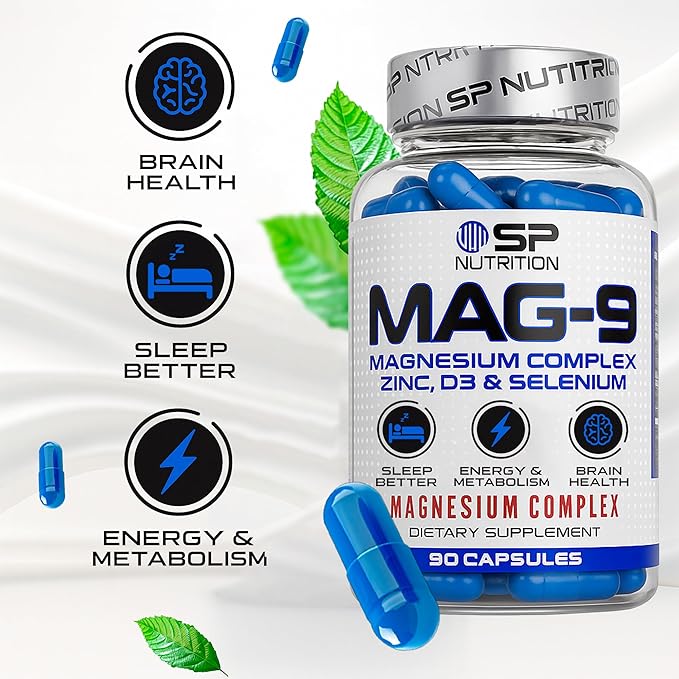 SP Nutrition MAG-9 Magnesium Complex Zinc D3 &amp Selenium for Sleep &amp Energy Support 90 Capsules