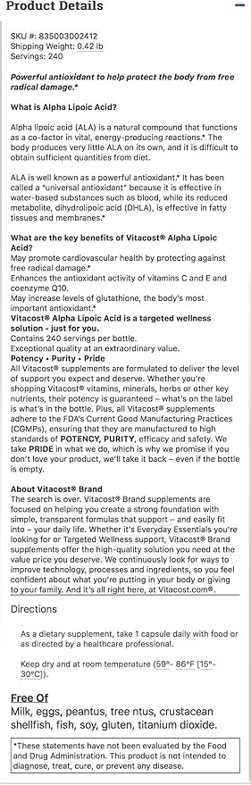 Vitacost Alpha Lipoic Acid - 300 mg - 240 Capsules