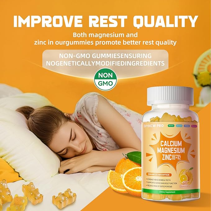 Calcium Magnesium Zinc Gummies with Vitamin D3 &amp K2 - High Potency Enhanced Absorption -120 Orange Gummies