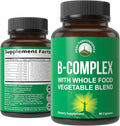 Vitamin B Complex Capsules + Whole Food Blend of 25 Vegetables and Fruits for Max Absorption. Best Vegan B-Complex Supplement with Vitamin B1 B2 B3 B5 B6 B7 B9 and B12. 90 Capsules. Energy Boost