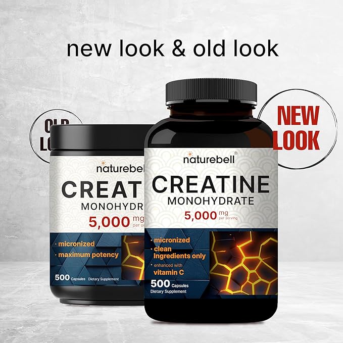 NatureBell Creatine Monohydrate Capsules 5000mg Per Serving 500 Count | Micronized Unflavored Creatine Pills | Pre-Workout &amp Muscle Strength Support | Easy to Swallow Filler-Free | 71 Servings