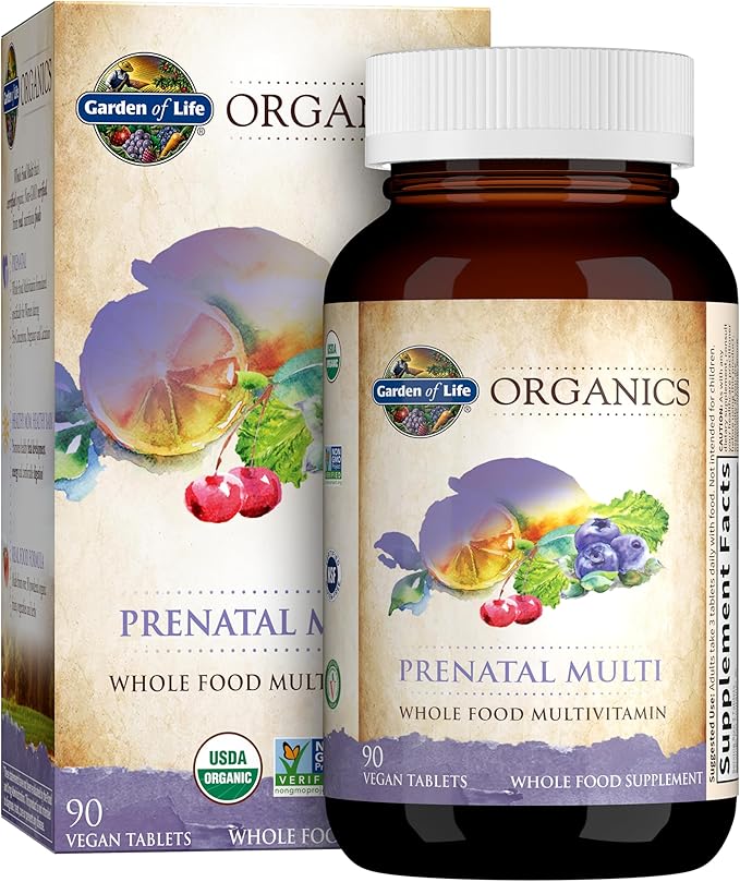 Garden of Life Organics Prenatal Multivitamin with Folate B6 B12 D3 &amp Iron – Prenatal Vitamins for Women with Energy Metabolism Support for Healthy Fetal Development Non-GMO Vegan 30 Serving