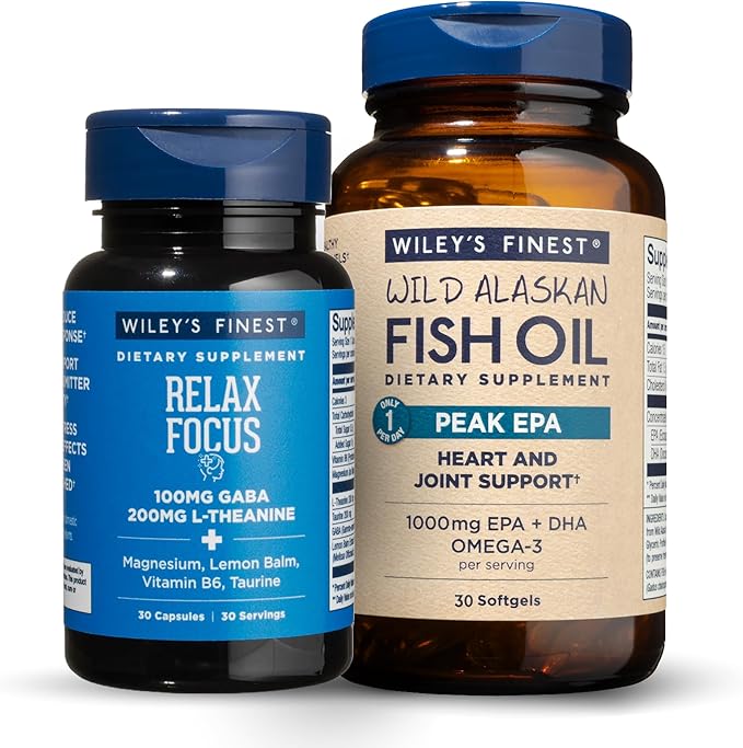 Wiley's Finest Stress Relief &amp Joint Support Bundle - Peak EPA + Relax Focus - 30 Servings