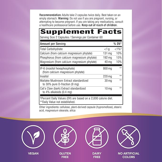 Nature's Way Cell Forté MAX3 Blend IP-6 &amp Inositol with Maitake Mushroom &amp Cat's Claw Extracts Immune Support and Natural Killer Cell Activity* No Gluten Vegan 120 Capsules (Packaging May