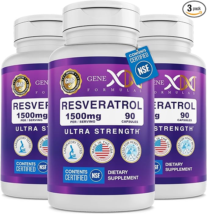 Genex Formulas 1500mg Resveratrol with BioPerine for Absorption (3 Pack) | Organic Trans-Resveratrol Capsules from Japanese Knotweed Antioxidant Supplement for Healthy Aging
