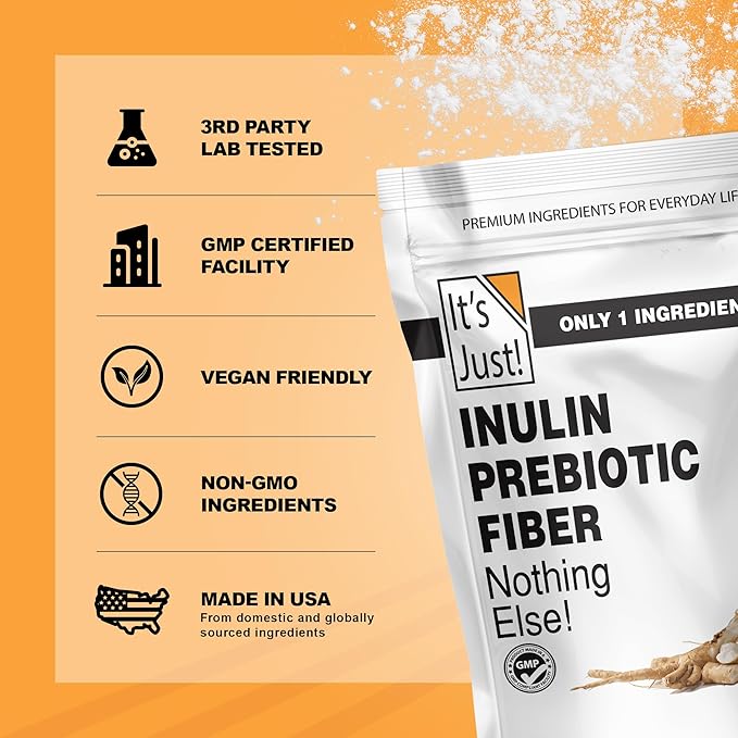It's Just! - Inulin Prebiotic Fiber Water Soluble Chicory Root Powder Promotes Gut Health Made in USA Product of Belgium Vegan/Keto Friendly