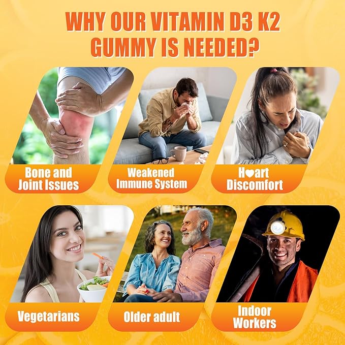 Vitamin D3 K2 Gummies 5000IU / 10000 IU with Omega-3 250mg+K2(MK-7) 100mcg -5X Absorption Than Standard D3K2with Vitamin CZincand 5 Organic VegetablesSupports Bone &amp Teeth Strength Immune1