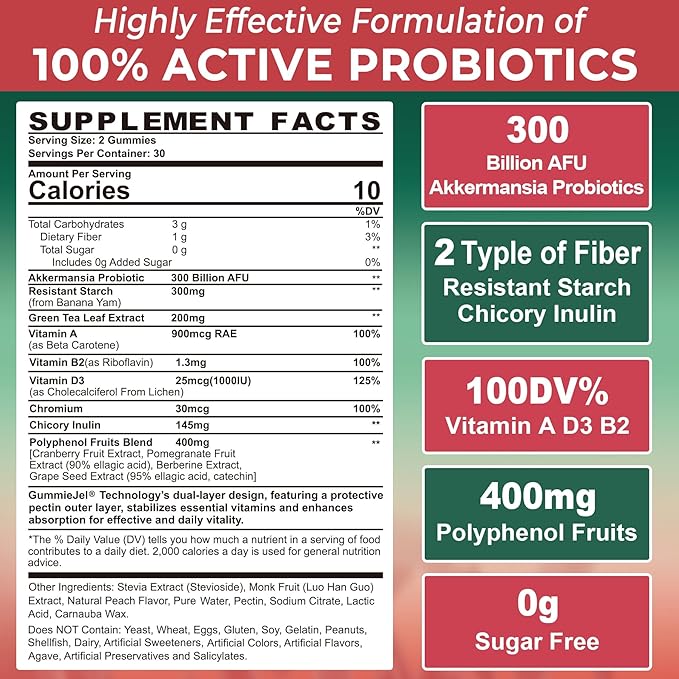 Bundle: Akkermansia Probiotics Gummies with Prebiotics Fiber &amp Calcium + D3 &amp Magnesium Filled Gummies for Kids 4+