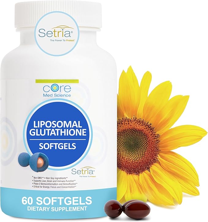 Core Med Science Liposomal Glutathione Supplement - (500mg 60 Softgels) - High-Absorption Glutathione for Antioxidant &amp Liver Detox Support with Pure Reduced Setria - Daily Use for Immune Functio