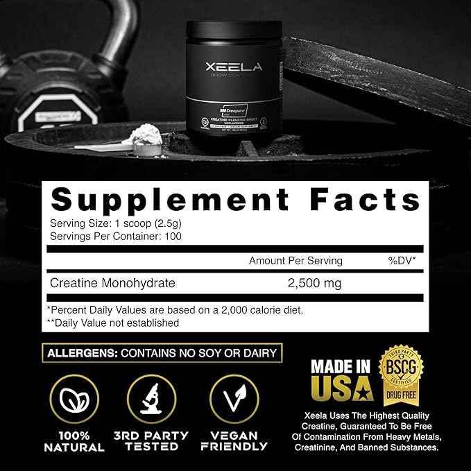 XEELA Creatine for Lean Muscle Gain All Natural Creatine Powder for Men &amp Women with Creapure Increase Strength &amp Power Reduce Recovery Time(Unflavored 60 Servings)