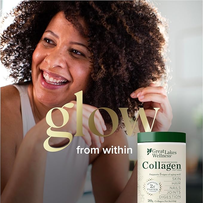 Great Lakes Wellness Collagen Peptides Powder for Skin Hair Nails Joints &amp Digestion - Vanilla Flavored - Quick Dissolve Hydrolyzed Non-GMO Kosher - 10 oz