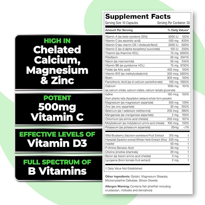 Species Nutrition V-Mineralyze All-Purpose Multivitamin Vitamin C and D3 Chelated Minerals Blueberry Extract with Anti-Oxidant Properties 300 Capsules