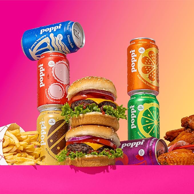 Poppi Sparkling Prebiotic Soda Beverage with Apple Cider Vinegar Seltzer Water and Fruit Juice Game Day Variety Pack 12 Fl Oz Pack of 12 Packaging May Vary