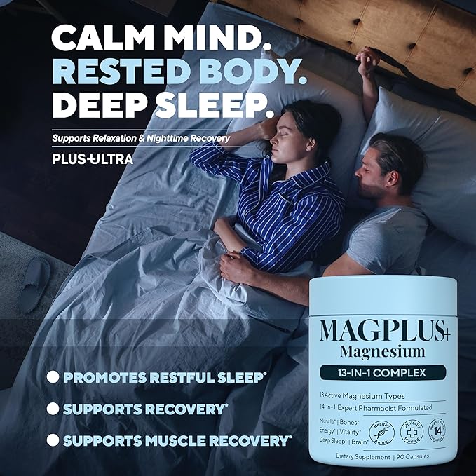 Magnesium Glycinate Complex Supplement 900mg – 13-in-1 Magnesium L-Threonate Citrate Taurate &amp Malate for Women &amp Men – Liposomal Chelated Formula – Sleep Muscle &amp Brain Support – 90 C