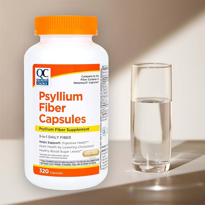 Quality Choice Psyllium Fiber Capsules 1.8 Grams of 3 in 1 Soluble Fiber per Serving for Regularity. Plant Based Value Size Convenient Daily Supply 3 Pack