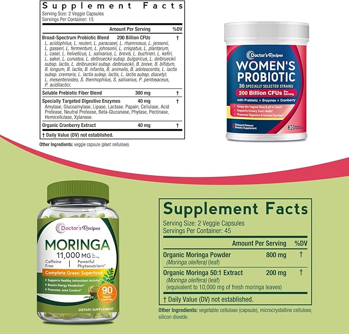 Doctor's Recipes Moringa 11000 mg Strength 90 Caps and Probiotics for Women