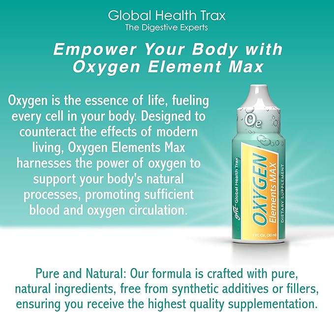 GHT Oxygen Elements Max Liquid Oxygen Drops in 1 Ounce Bottle Portable Supplement – Bolster Endurance and Stamina Cleanse Cells