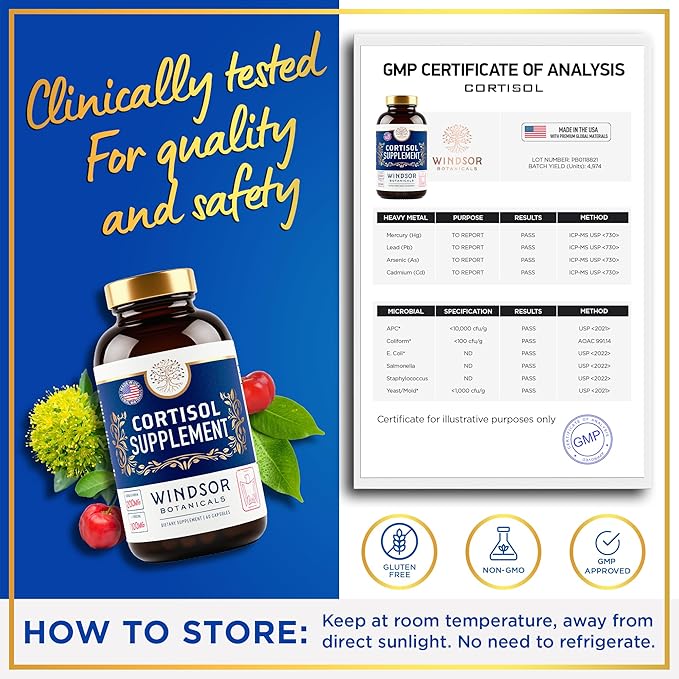 15-IN-1 Cortisol Supplements for Women &amp Men - Cortisol Reducer Manager with Ashwagandha Acerola L-Tyrosine Vitamin C B6 - Mood Stress Relief Restful Sleep Support - 60 Capsules 60-Day Sup