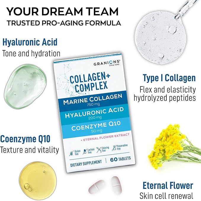Granions Collagen Complex CoQ10 and Marine Collagen Pomegranate Powder Anti-Aging Bundle