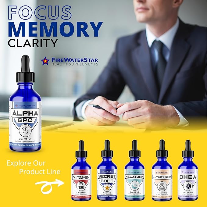 FWS Alpha GPC 300 mg Liquid Alpha GPC Choline Organic Non-GMO Fast Acting Nootropic Brain Supplement for Memory and Focus Supports Healthy Brain Function for Mental Clarity