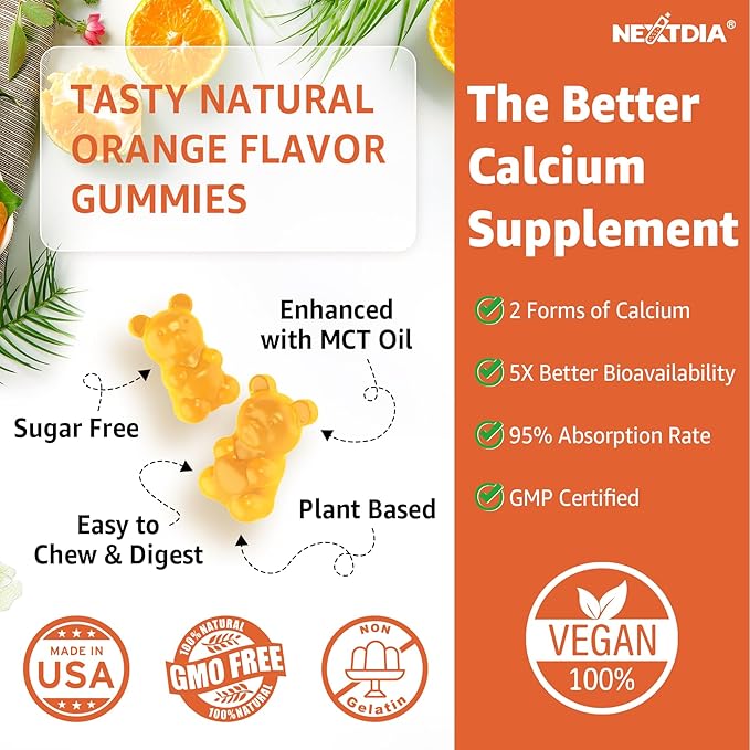 Calcium Gummies with Turmeric for Women &amp Men - Calcium 1200mg with Vitamin D3 K2 B12 5000 IU &amp Zinc Suger-Free Calcium Supplement for Bone Muscle Strength &amp Immune Support - Vegan(60 Co