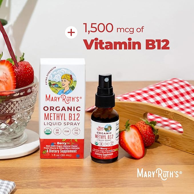 MARYRUTH'S Organic Methyl B12 Spray | 1500 mcg B12 Per Serving | Methylcobalamin | Energy Metabolism | Cognitive Function | Neuro Health | Vegan | Gluten Free | Sugar Free | 1 Fl Oz