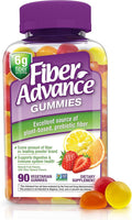 Fiber Advance Gummies | 100% Plant Based Fiber Supplement for Digestive Health | Chicory Root Inulin Prebiotic Gummies for Adults | Gluten Free Vegetarian &amp Non-GMO 90 Count