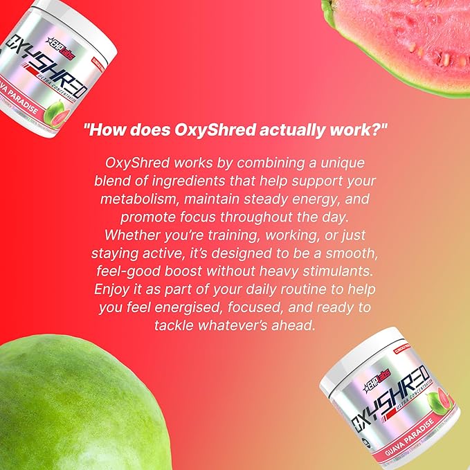 EHP Labs OxyShred Pre Workout Powder &amp Shredding Supplement - Preworkout Powder with L Glutamine &amp Acetyl L Carnitine Energy Boost Drink - Guava Paradise 60 Servings