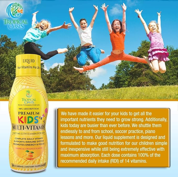 Premium Liquid Multivitamin For Kids | Sugar Free Kids Vitamins | 100% DV of 14 Vitamins for Kids | Multivitamin for Children Ages 4+ | Great Tasting Non-GMO Max 98% Absorption Rate- 16 oz 32 Serv