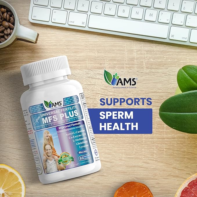 America Medic &amp Science MFS Plus Fertility Supplements for Men (60 Capsules) Sperm Count Booster Supports Motility | Natural Preconception Vitamins Reproductive Aid with Zinc CoQ10