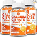 (3 Pack) Calcium Citrate 1200 mg with Vitamin D3 Gummies for Women &amp MenCalcium SupplementsHigh Absorption for Bone Muscle Healthy - Easy to Digest Sugar FreeVeganOrang Flavor60 Day Supply