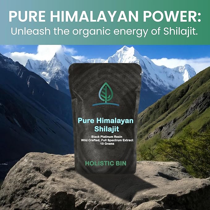 Holistic Bin Shilajit Resin - Himalayan Fulvic &amp Trace - Black Platinum Resin - Shilajit Extract - Mix Into Liquids - Serving Spoon Included - 10g