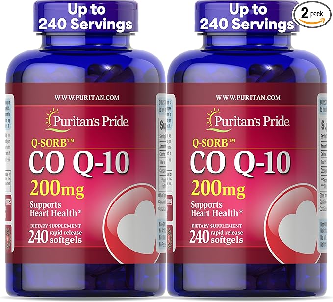 Puritan's Pride Coenzyme CoQ10 200mg Dietary Supplement for Heart Health Oral Gum Health and Healthy Aging Support 240 Rapid Release Softgels 2-Pack