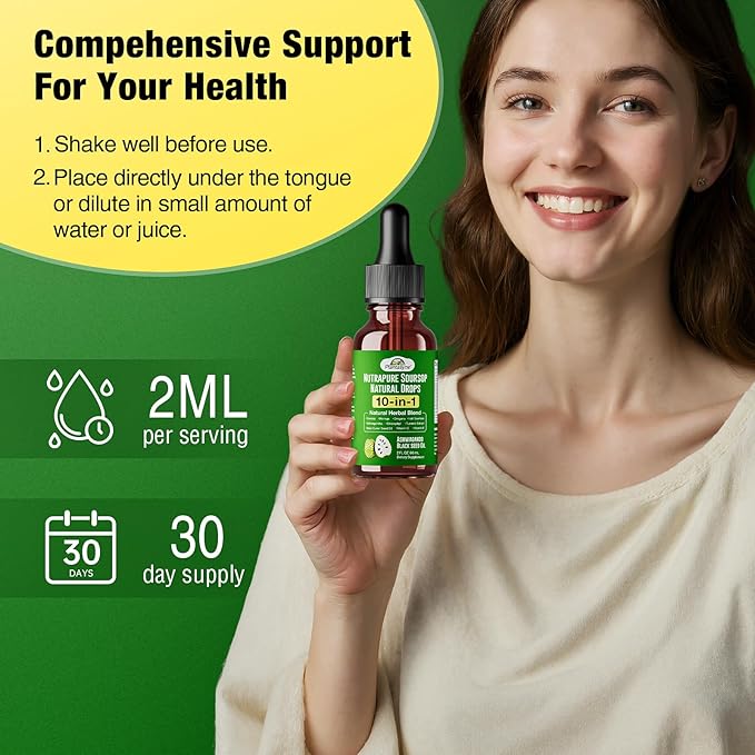 Nutrapure Soursop Herbal Drops with Sea Moss Ashwagandha &amp Moringa 10-in-1 Liquid Supplement for Immune Support Antioxidant Properties Gut Health Maintenance and Cardiovascular Wellness 2 pac