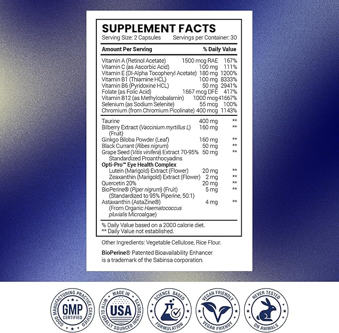 Research Verified Eye Health - Nourish and Protect Eyes and Vision Support Healthy Retina Improve Blood Supply to Eyes - Vitamins A B C and E - 360 Capsules - 6 Month Supply - Made in The USA