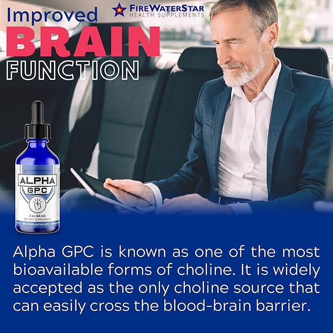 FWS Alpha GPC 300 mg Liquid Alpha GPC Choline Organic Non-GMO Fast Acting Nootropic Brain Supplement for Memory and Focus Supports Healthy Brain Function for Mental Clarity