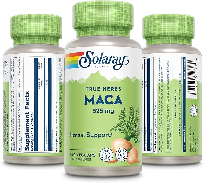 SOLARAY Maca Root 525mg Energy &amp Vitality Support Non-GMO Vegan 100 VegCaps