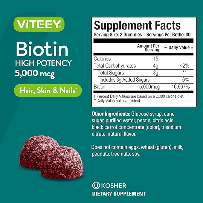 VITEEY Biotin Gummies for Hair Skin and Nails - Biotin for Hair Growth Gummies - 5000 mcg - Vegan Gluten-Free Non-GMO – 120 Count