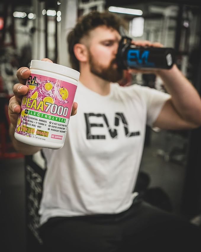 Evlution Nutrition EAA7000 + Electrolytes - Pre &amp Post Workout Powder - Muscle Building + Recovery Supplement - 7g EAAs + 5g BCAAs + 6 Key Electrolytes - Rapid Hydration - 30 Servings - Pink Lemon