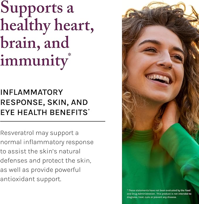 Reserveage Beauty Resveratrol 500 mg Antioxidant Supplement for Heart and Cellular Health Supports Healthy Aging and Immune System Paleo Keto 60 Capsules