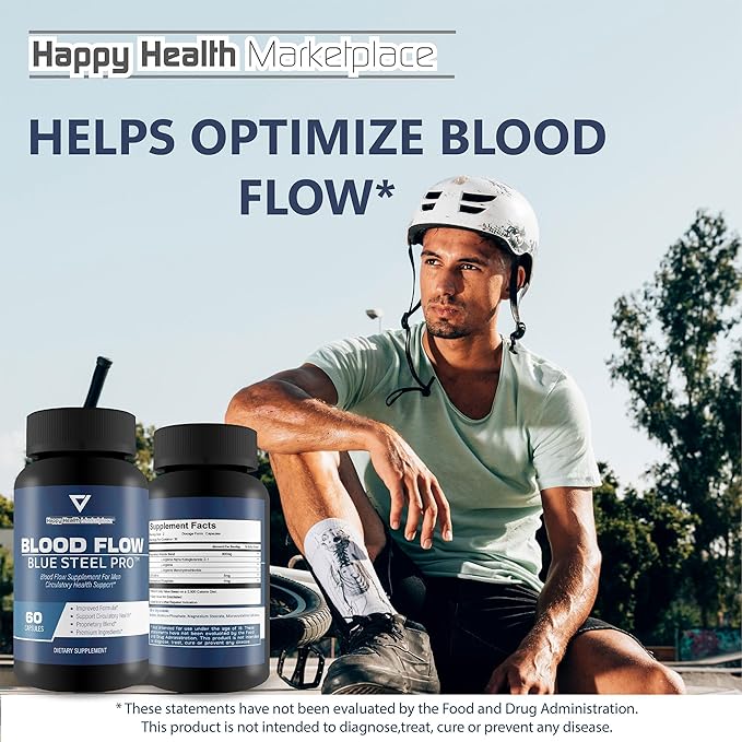 Blood Flow Blue Steel Pro - Our Best Blood Flow Capsules - Healthy Blood Flow Supplement Powder Capsules - Whole Body Blood Flow Support - Blood Circulation Supplements for Men Circulation Support