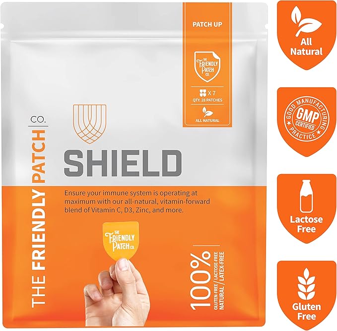 The Friendly Patch Shield Immunity Support Patch | Wearable Immune Boosters for Adults with Vitamin D3 C and Zinc | 28 Immunity Boost Patches