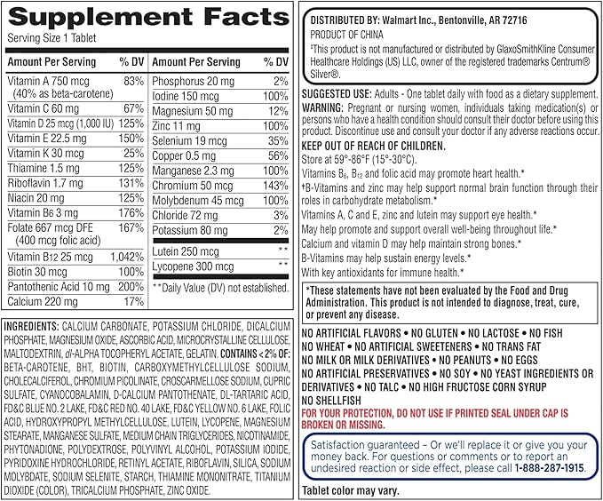Equate 50+ Daily Multivitamin Supplement Tablets (450 Count) – Complete Multimineral Formula for Men &amp Women - Includes Sticker