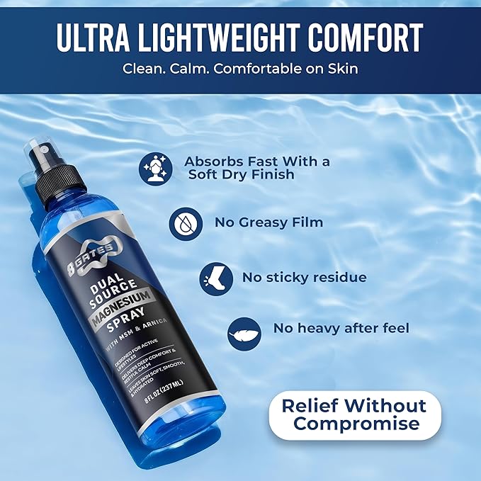 8 Gates Dual Source Magnesium Oil Spray for Pain Relief with MSM &amp Arnica – Magnesium Spray for Pain Leg Cramps Sore Muscles &amp Feet – Dead Sea Magnesium Chloride Epsom Salt &amp Panthenol